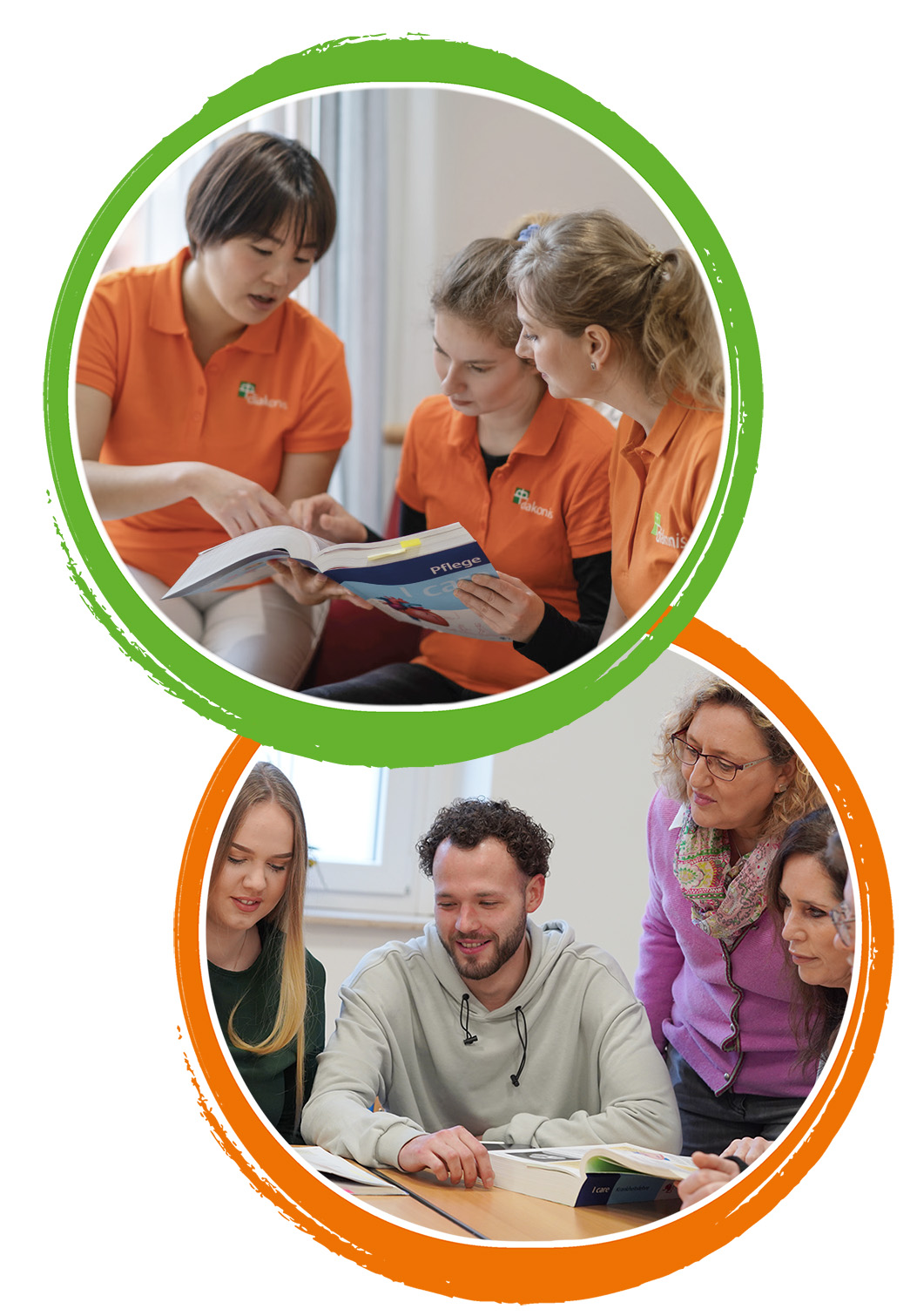 Auszubildende lernen gemeinsam, Lernsituation in der Pflegeschule